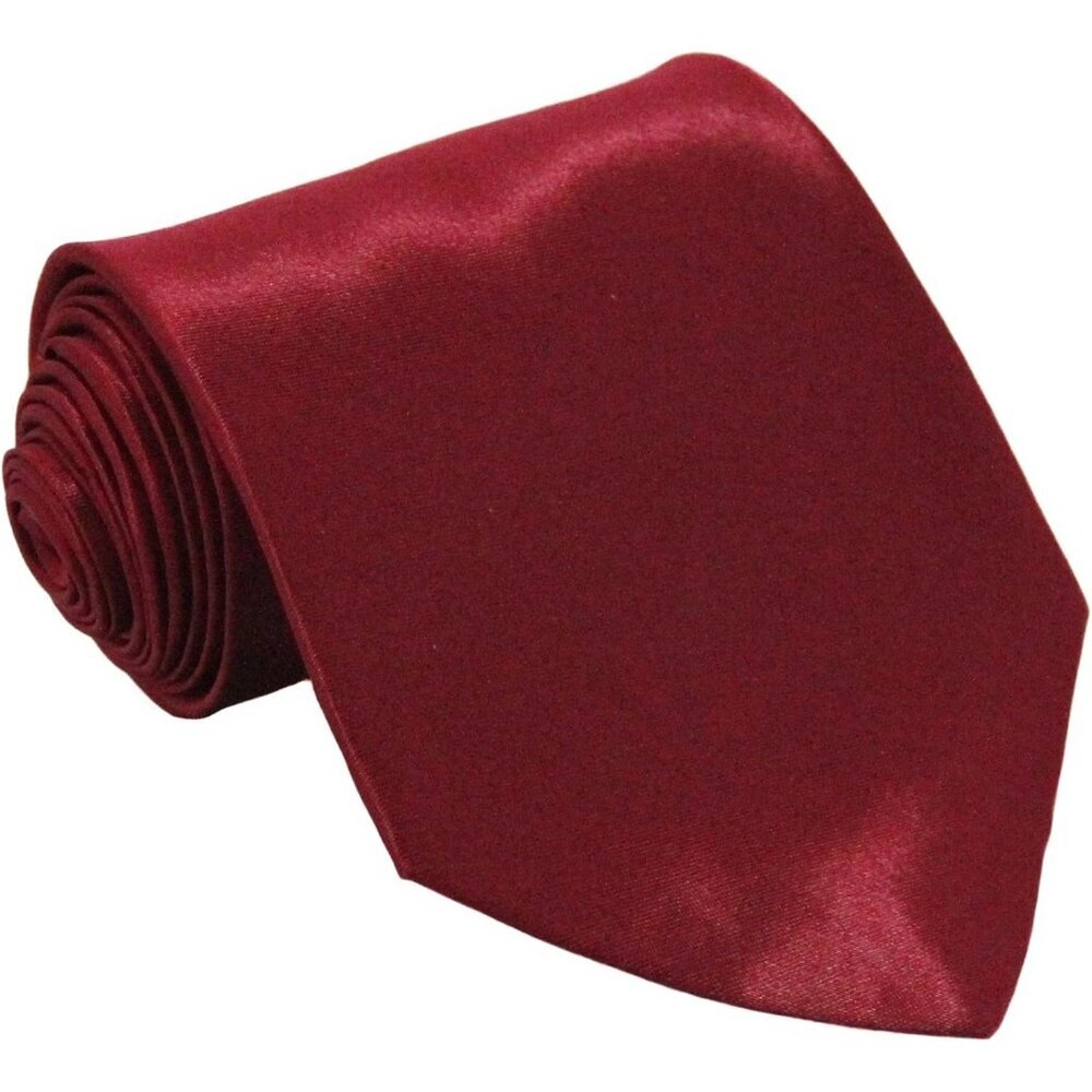 Men's Wine Solid Pure Color 3.75" Imported Satin Formal Neck Ties